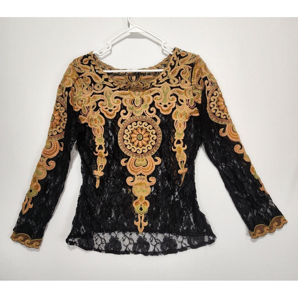 Unbranded Vintage Women's Boho Embroidered Lace Multicolor Romantic Top Size M